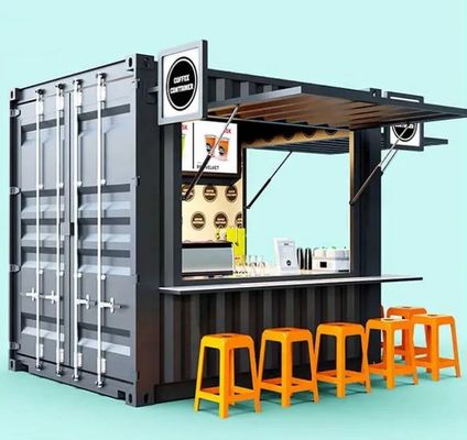 Hauptstruktur Galvanisierte Stahlquadratrohre 10 Fuß bewegliche Bar Kaffeehandlung für 20 Fuß Versandcontainer Gartenkaffeehaus