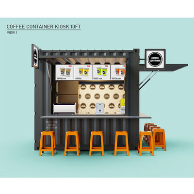 Hauptstruktur Galvanisierte Stahlquadratrohre 10 Fuß bewegliche Bar Kaffeehandlung für 20 Fuß Versandcontainer Gartenkaffeehaus