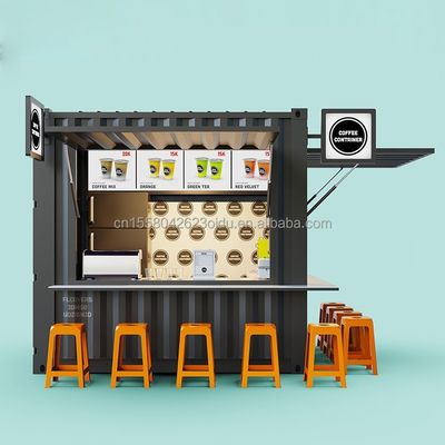 Hauptstruktur Galvanisierte Stahlquadratrohre 10 Fuß bewegliche Bar Kaffeehandlung für 20 Fuß Versandcontainer Gartenkaffeehaus