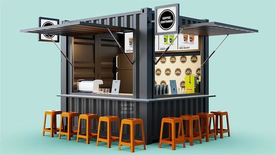 Hauptstruktur Galvanisierte Stahlquadratrohre 10 Fuß bewegliche Bar Kaffeehandlung für 20 Fuß Versandcontainer Gartenkaffeehaus