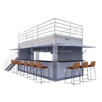 Zweistöckiges Prefab Containerhaus für den Einkaufszentrum Boba-Stil 50/75/100 mm Wellen Sandwich-Panel Wand und moderne Design-Terrasse