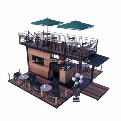 Verzinktes Stahlbeugen 180g Vorgefertigtes mobiles Restaurant mit Stahlterrasse und Wellen Sandwich-Panel-Wände