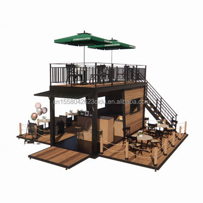 Verzinktes Stahlbeugen 180g Vorgefertigtes mobiles Restaurant mit Stahlterrasse und Wellen Sandwich-Panel-Wände