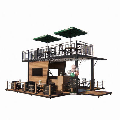 Verzinktes Stahlbeugen 180g Vorgefertigtes mobiles Restaurant mit Stahlterrasse und Wellen Sandwich-Panel-Wände