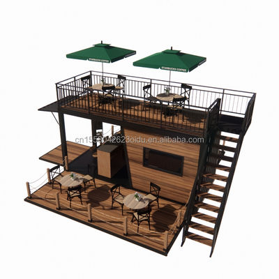 Verzinktes Stahlbeugen 180g Vorgefertigtes mobiles Restaurant mit Stahlterrasse und Wellen Sandwich-Panel-Wände