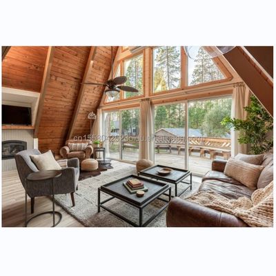 Farbiger Stahlrahmen moderner Luxus-Design Holzgarten Chalet Kleines Modulares Prefab Haus Villa für den Laden