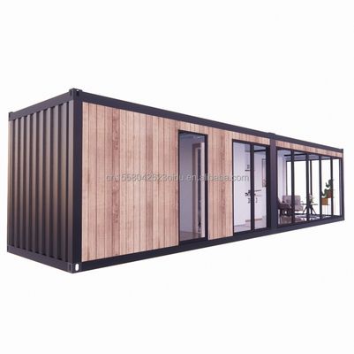 Resort Hotel Unterkunft aus galvanisierten Quadratrohren aus Stahl und modernen Holzmaterialien in flachen Verpackungen