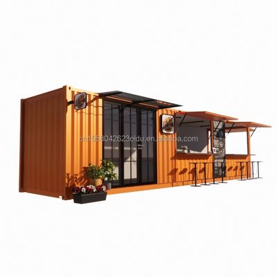 Straßenkontakt-Container-Shop Vorgefertigtes Haus Container-Coffee-Shop 40ft 20ft mit galvanisierten Stahl quadratischen Rohren