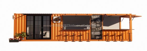 Straßenkontakt-Container-Shop Vorgefertigtes Haus Container-Coffee-Shop 40ft 20ft mit galvanisierten Stahl quadratischen Rohren