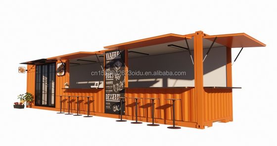 Straßenkontakt-Container-Shop Vorgefertigtes Haus Container-Coffee-Shop 40ft 20ft mit galvanisierten Stahl quadratischen Rohren