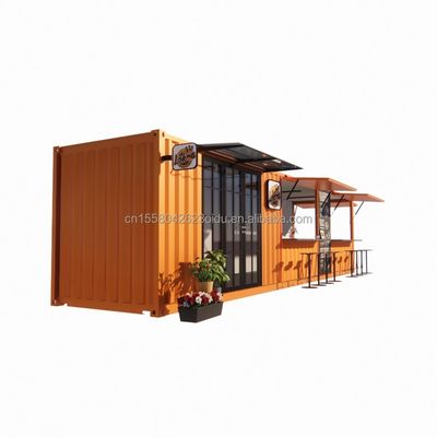 Straßenkontakt-Container-Shop Vorgefertigtes Haus Container-Coffee-Shop 40ft 20ft mit galvanisierten Stahl quadratischen Rohren