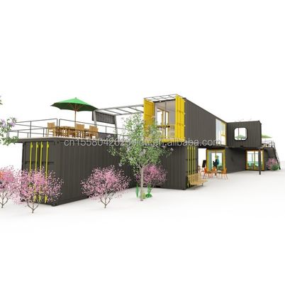 Außenrestaurant Cafe Bar Containerhaus 40FT Modernes Design mit galvanisierten Quadratrohren aus Stahl