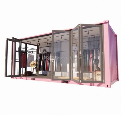 Farbiger Stahlrahmen 20 Fuß Vorgefertigter Container Bekleidungsgeschäft Kiosk Booth Mobilgeschäft mit galvanisiertem Stahl biegen