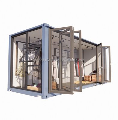 Farbiger Stahlrahmen 20 Fuß Vorgefertigter Container Bekleidungsgeschäft Kiosk Booth Mobilgeschäft mit galvanisiertem Stahl biegen