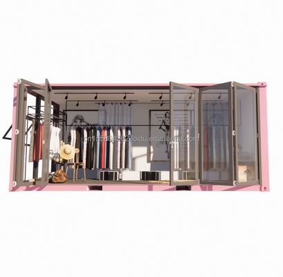 Farbiger Stahlrahmen 20 Fuß Vorgefertigter Container Bekleidungsgeschäft Kiosk Booth Mobilgeschäft mit galvanisiertem Stahl biegen