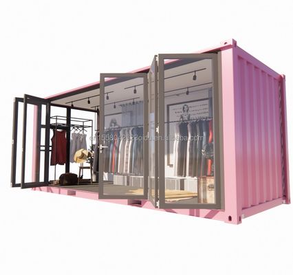 Farbiger Stahlrahmen 20 Fuß Vorgefertigter Container Bekleidungsgeschäft Kiosk Booth Mobilgeschäft mit galvanisiertem Stahl biegen