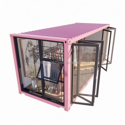 Farbiger Stahlrahmen 20 Fuß Vorgefertigter Container Bekleidungsgeschäft Kiosk Booth Mobilgeschäft mit galvanisiertem Stahl biegen