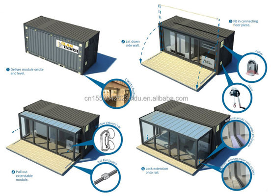 2 Schlafzimmer Erweiterbares Containerhaus Vorgefertigtes Modulares Kleinhaus aus Stahl für den Außenbereich in kundenspezifischer Farbe und Größe von 20 oder 40 Fuß